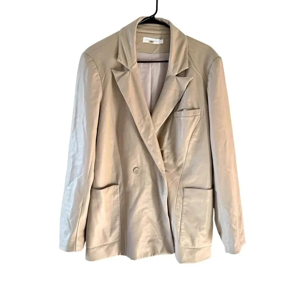 Jonathan Simkhai Raelynn Stretch Vegan Faux Leather Blazer Light Grey / Beige XL - Picture 5 of 11